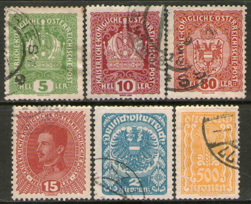 Austria 6 Sellos Usados Charles I = Agricultura Años 1916-22 0