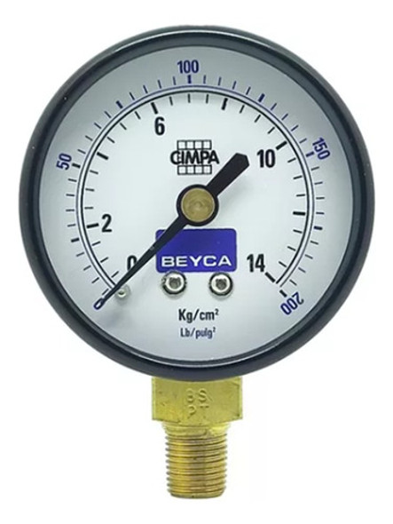 Manómetro Beyca 14 Kg 50mm Rosca 1/8 Inferior 14kg Acero 0