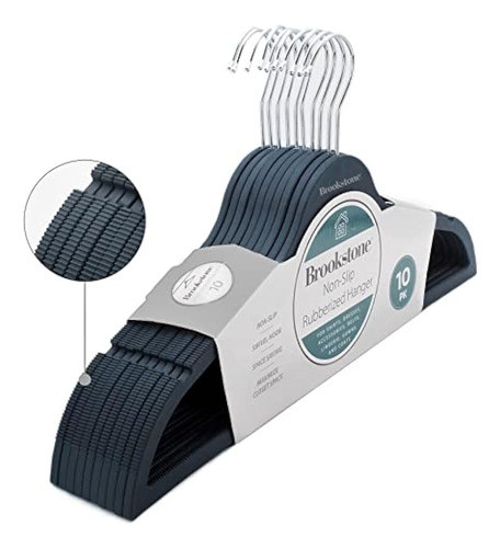 Brookstone Bkh1301, Paquete De 10 Perchas De Goma Antidesliz 0