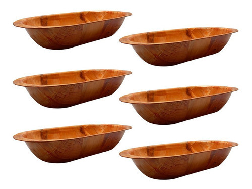 Set X6 Fuentes Oval Mesa Damero Madera Laminada 35x21cm 0