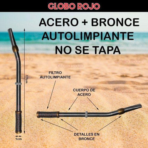 Bombilla Para Mate Acero Y Bronce Autolimpiante 17cm 1