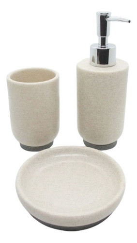 Set De Baño Jabonera Vaso Dispenser Poliresina Con Base Gris 0
