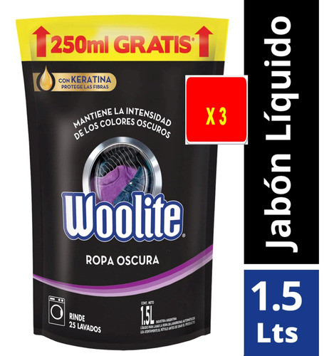 Jabón Líquido Woolite Ropa Oscura Repuesto Grande X 3 Uni. 1