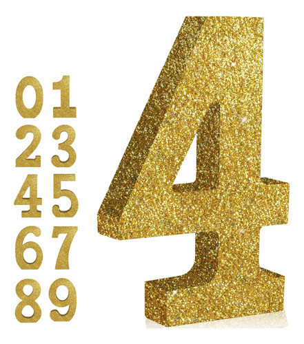 Numero 3d Para Decoracion De Fiesta 20cm Gliter Gold - 4 1