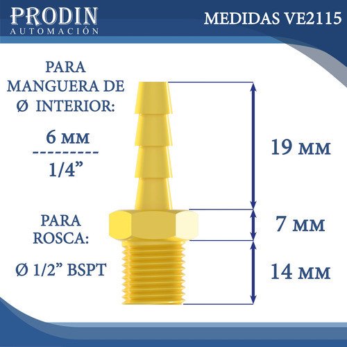 Acople Espiga 6mm - 1/4 Bronce Rosca 1/2 Con Abrazadera 1