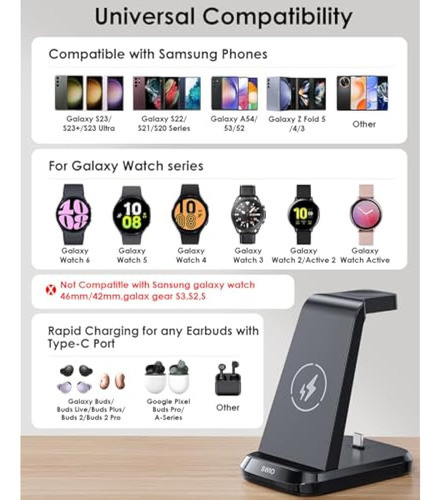 Wireless Charger For Samsung Phones Watch Earbuds, 1