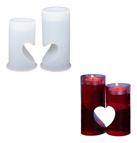 Molde Silicona 2 Porta Velas Corazon Conjunto 0