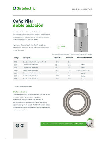 Caño Bajada Pilar Aislado D:63mm H:4,2mtrs Edemsa Genrod Stg 1