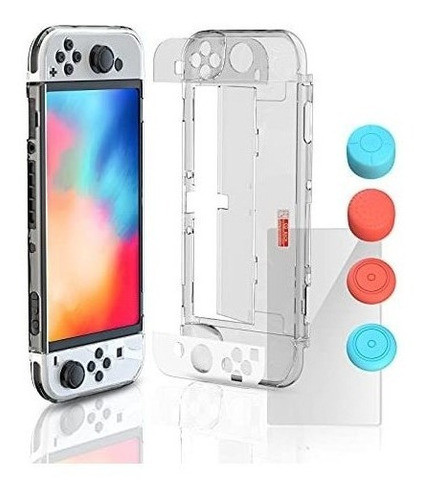 Funda Resistente + Vidrio Y Grips Para Nintendo Switch Oled 0