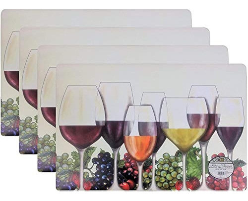 Set De 4 Manteles Individuales Moda Duraderas Uvas Y Vino Pa 0