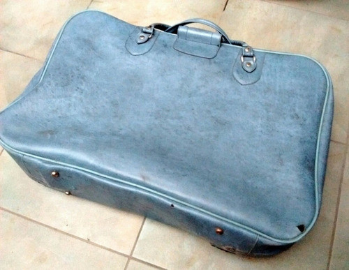 Valija Retro Cuero Legítimo. Moda Vintage En Celeste 1