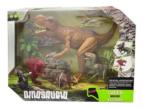 Set De Dinosaurios T-rex Luz Y Sonido Poppi 7097 Jurasico C 0
