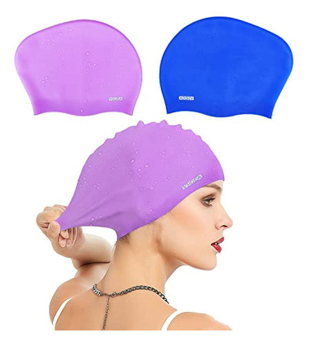 Vsidea 2pcs Extra Large Silicone Swim Cap Long 1