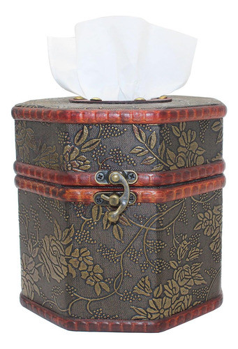 Cubierta Caja Tejido Vintage Soporte Dispensador Madera 0