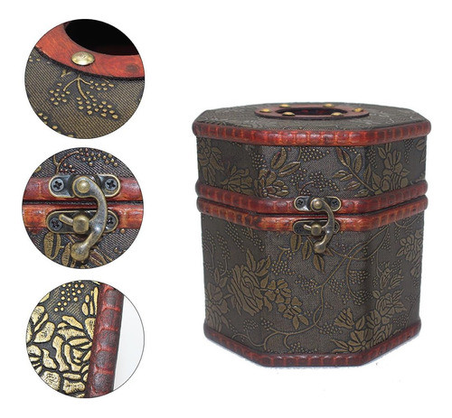 Cubierta Caja Tejido Vintage Soporte Dispensador Madera 1