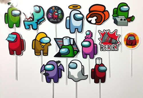 Pack X15 Toppers Para Cupcakes Muffins Among Us 0