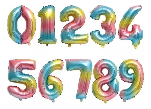 5 Globos Metalizados Numero Arcoiris De 81 Cm (32 Pulgadas) 0