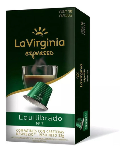 Cápsulas Café La Virginia Espresso Equilibrado X10 Nespresso 0