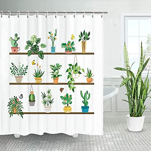 Livilan Cortina De Ducha De Plantas Suculentas, Juego De Cor 0