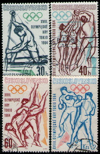 Checoslovaquia 4 Sellos Usados Vóley = Lucha = Box Año 1963 0