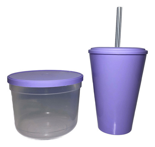 10 Vasos Con Tapa Sorbete + 10 Taper Vianda Escolar Souvenir 0