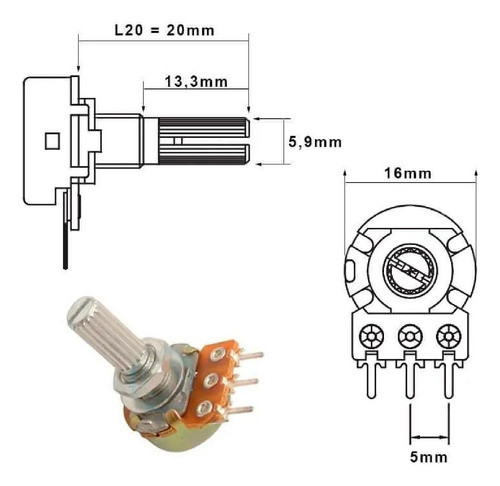 Potenciometro Carbon (16mm)  10k 10  Logaritmico P/ci A10k 1