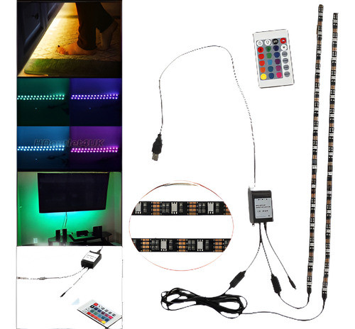 2 X 50cm Usb Led Rgb Multicolor Luz Humor Tv Backlight Contr 0