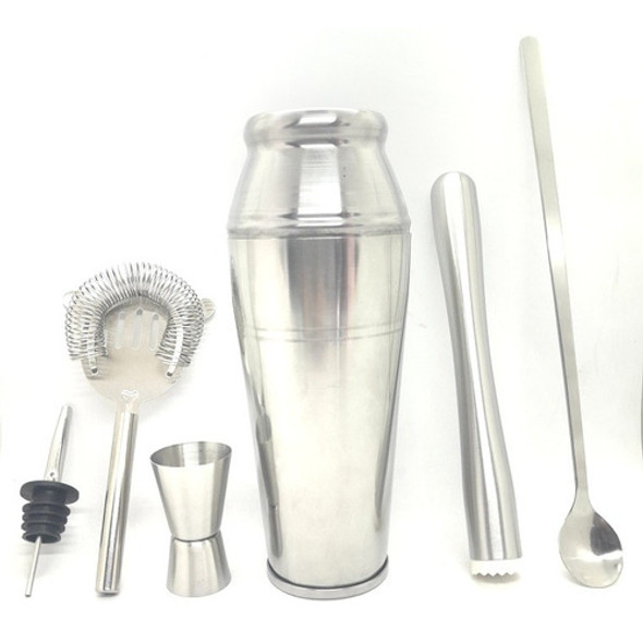 Set Barman Acero Coctelera Jigger Pisón Oruga Pico Cuchara 0