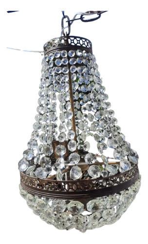 Antigua Pera Araña Bronce Caireles  Cristal Tallado 4luces 0