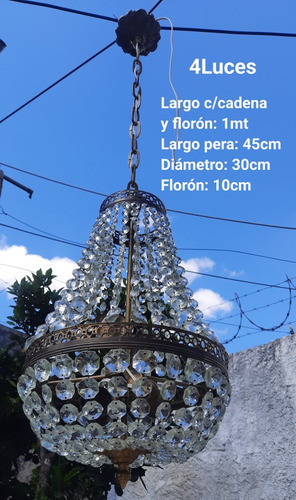 Antigua Pera Araña Bronce Caireles  Cristal Tallado 4luces 1