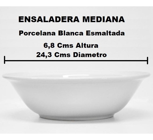 Ensaladera Ceramica Fuente Mediana Blanca Redonda 25cm 2,5lt 1