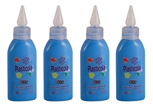4 Plasticola Color Celeste 40gr Adhesivo Vinilico Escolar 0