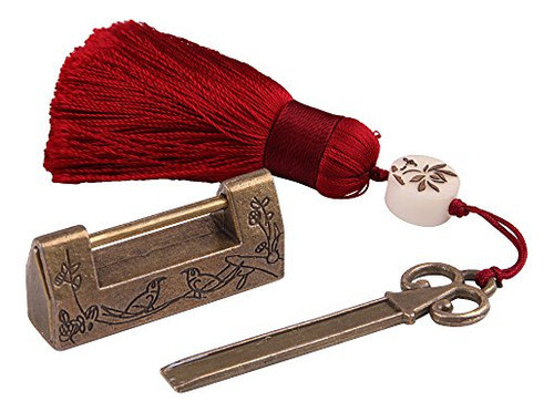 Gther Clásico Tallado Flor Pájaro Candado Cerradura Con Llav 0