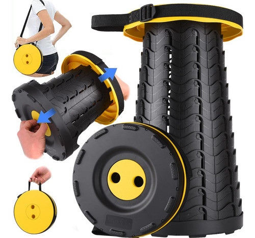 Taburete Plegable Para Camping De Plastico Negro Y Amarillo 0