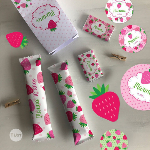 Kit Imprimible Frutillitas Frutillas Strawberry Candy Bar 1
