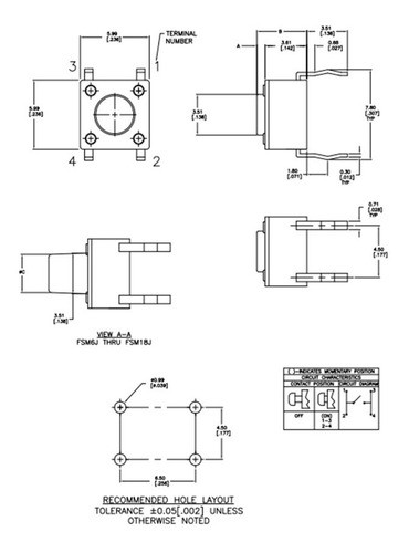 Tact Switch 4 Patas 6 X 6mm X 8mm Pack X 5 Unidades 1