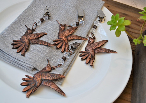 Set 4 Pesas Para Mantel Colibrí Metal Cobre Envejecido 0