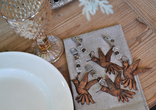 Set 4 Pesas Para Mantel Colibrí Metal Cobre Envejecido 1