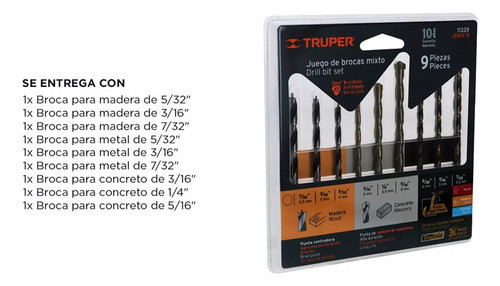 Set Mechas Truper Metal Madera Concreto 9 Pzas 11339 1