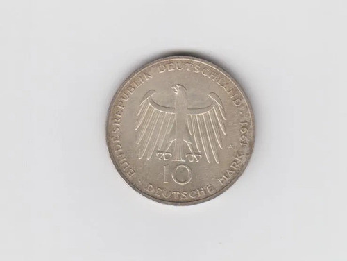 Moneda Alemania 10 Marcos 1991 Plata Muy Buena Sucia 0