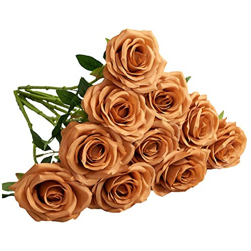 Rosas Artificiales De Seda 10u. Naranja Terracota 0