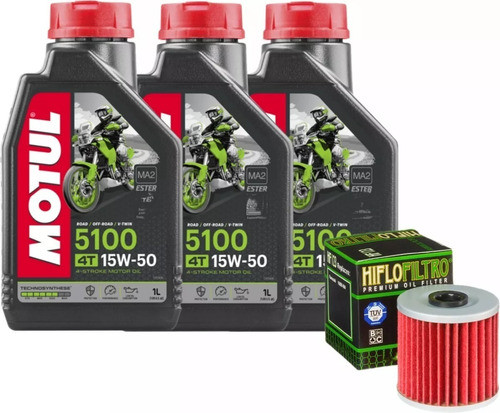 Kit Service Klx650 Filtro Hiflo Hf123 +  3 Motul 5100 15w50 0