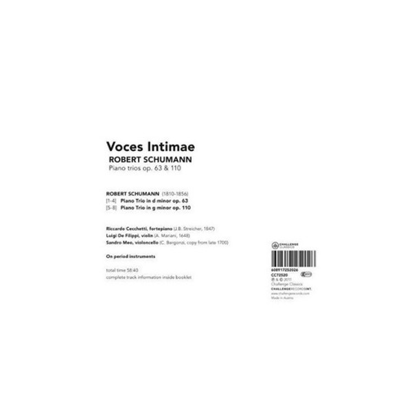 Schumann/voces Intimae/cecchetti/de Filippi Piano Trios Op 6 1