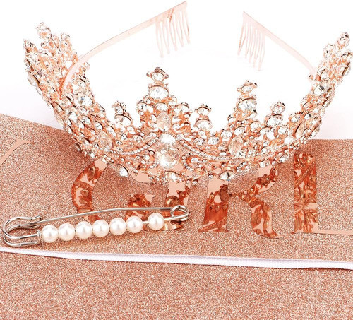 Corona De Cumpleaños Rosa Dorada Y Lista Para Mujeres Y Niña 1