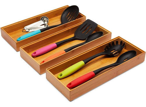 Organizadores De Cajones De Utensilios De Bambú Para Cocin. 0