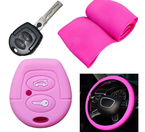 Cubre Volante + Funda Llave Silicona - Fox Suran Vw - Rosa 0