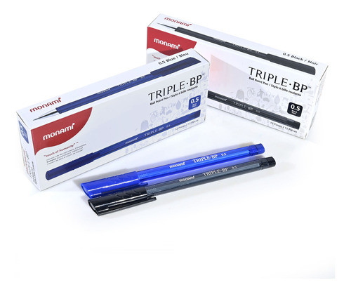 Bolígrafo Monami Triple Bp Azul 0.5mm X5- Goldin Papeleria 0