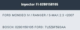 Inyector Ford Mondo Ranger S-max 2.3 Desde 2007 0280158105 1