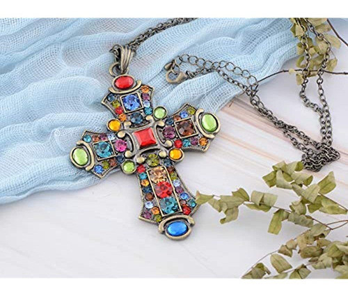 Alilang Ornato Antiguo Tono Dorado Colorido Rhinestone Cruz 1