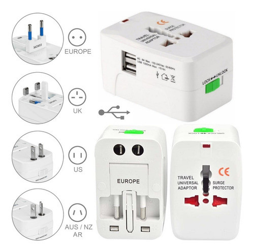 Adaptador Universal Para Viajes Con 2 Usb Ferreplus 1